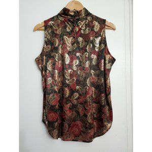 Dina Ariel Metallic Gold Paisley Floral Blouse Siz